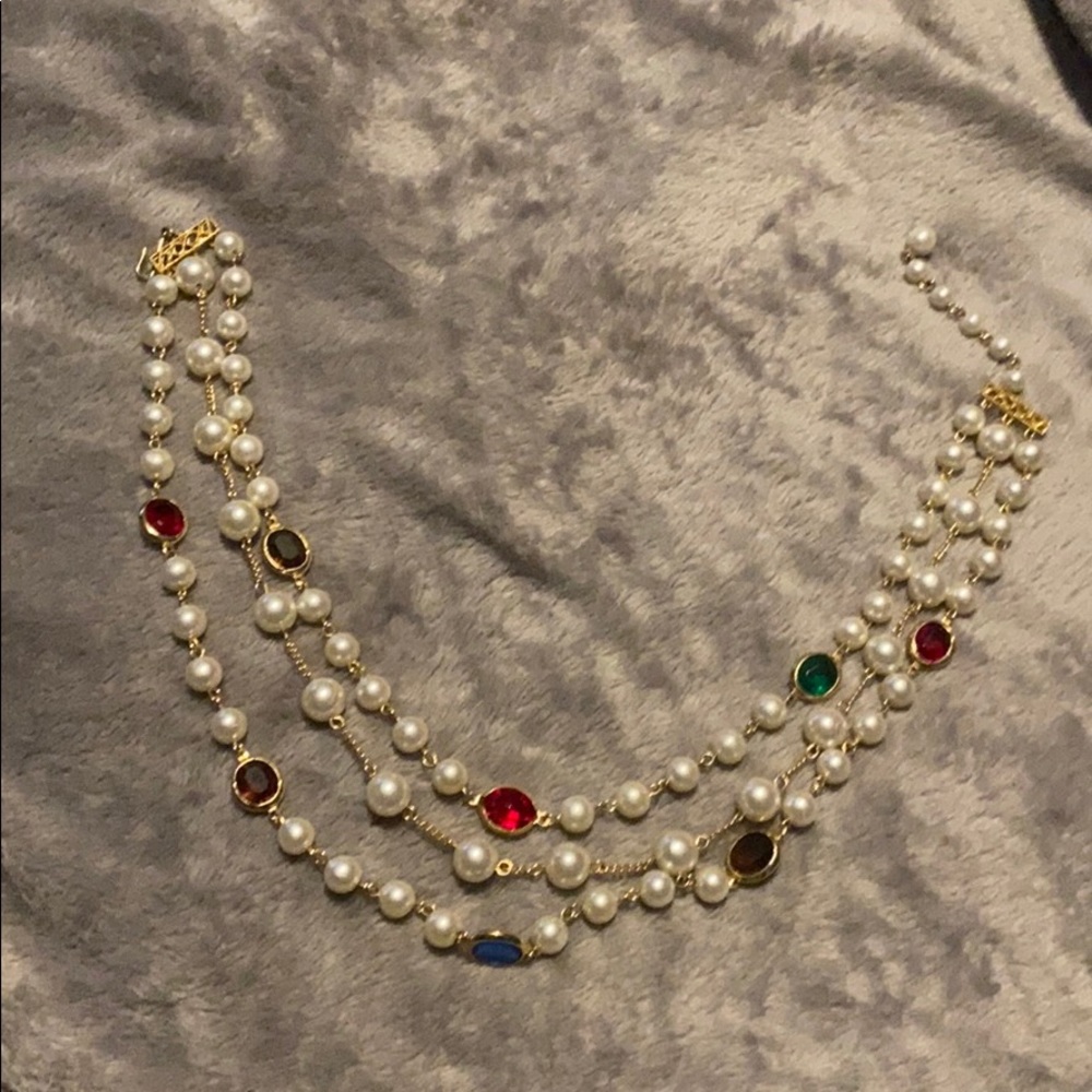Faux pearl and glass multi strand necklace